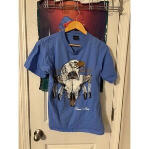Diamond Dust Haines Alaska Eagle Steer Skull Blue Graphic T-Shirt Mens M